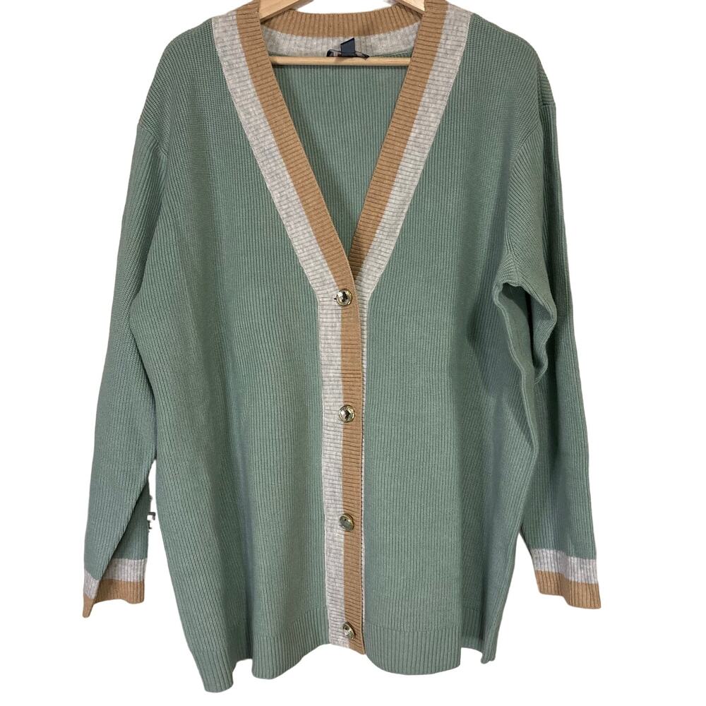 A627218 DENIM & CO Signature Novelty Button Sweater Knit Cardigan Mint XL